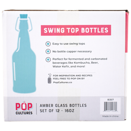 PopTops Bottles - 16 oz Amber Swing Top (Qty 12) - PLACEHOLDER