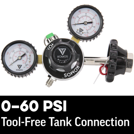 KOMOS Premium Dual Gauge CO2 Regulator - Tool-Free - 60 psi