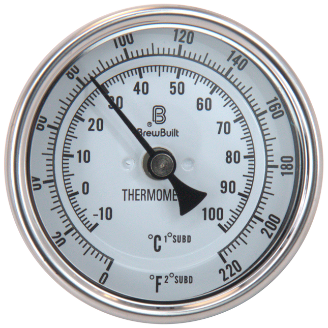 BrewBuilt - Thermometer - 1.5 in. T.C. - 3 in. Dial Face x 2 in. Probe