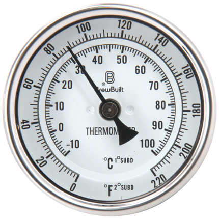 BrewBuilt - Thermometer - 1/2 in. NPT - 3 in. Dial Face x 6 in. Probe