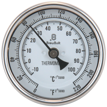 BrewBuilt - Thermometer - 1/2 in. NPT - 3 in. Dial Face x 2 in. Probe