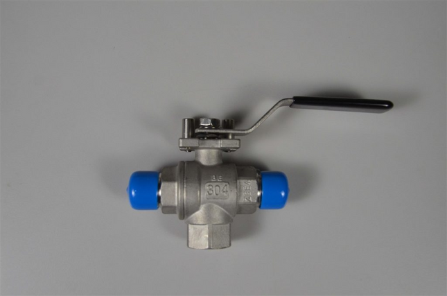 Ball valve - 3-way Male X Male X Female 1/2 NPT 304 stainless steel  without locking handle.