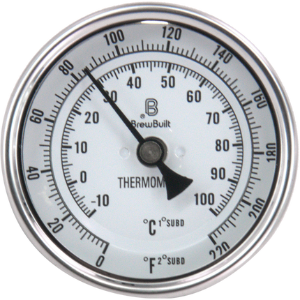 BrewBuilt - Thermometer - 1.5 in. T.C. - 3 in. Dial Face x 2 in. Probe