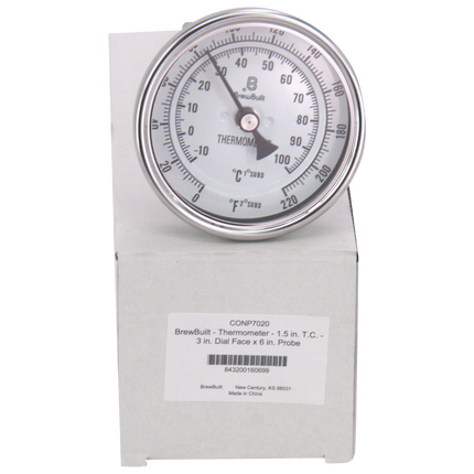 BrewBuilt - Thermometer - 1.5 in. T.C. - 3 in. Dial Face x 6 in. Probe